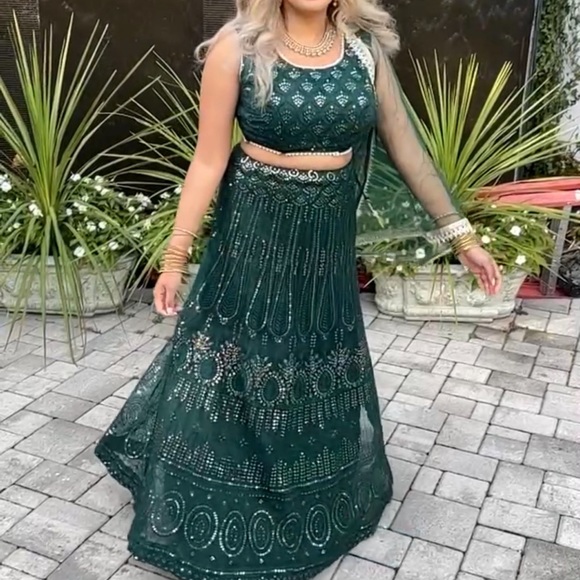 Beautiful Green, Gold Sequin Lehenga - Picture 5 of 5
